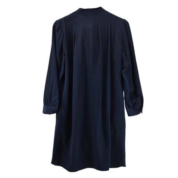 APC Shirt Dress Womens Large Tie Neck Marine Blue French Designer Minimalist - Picture 6 of 13